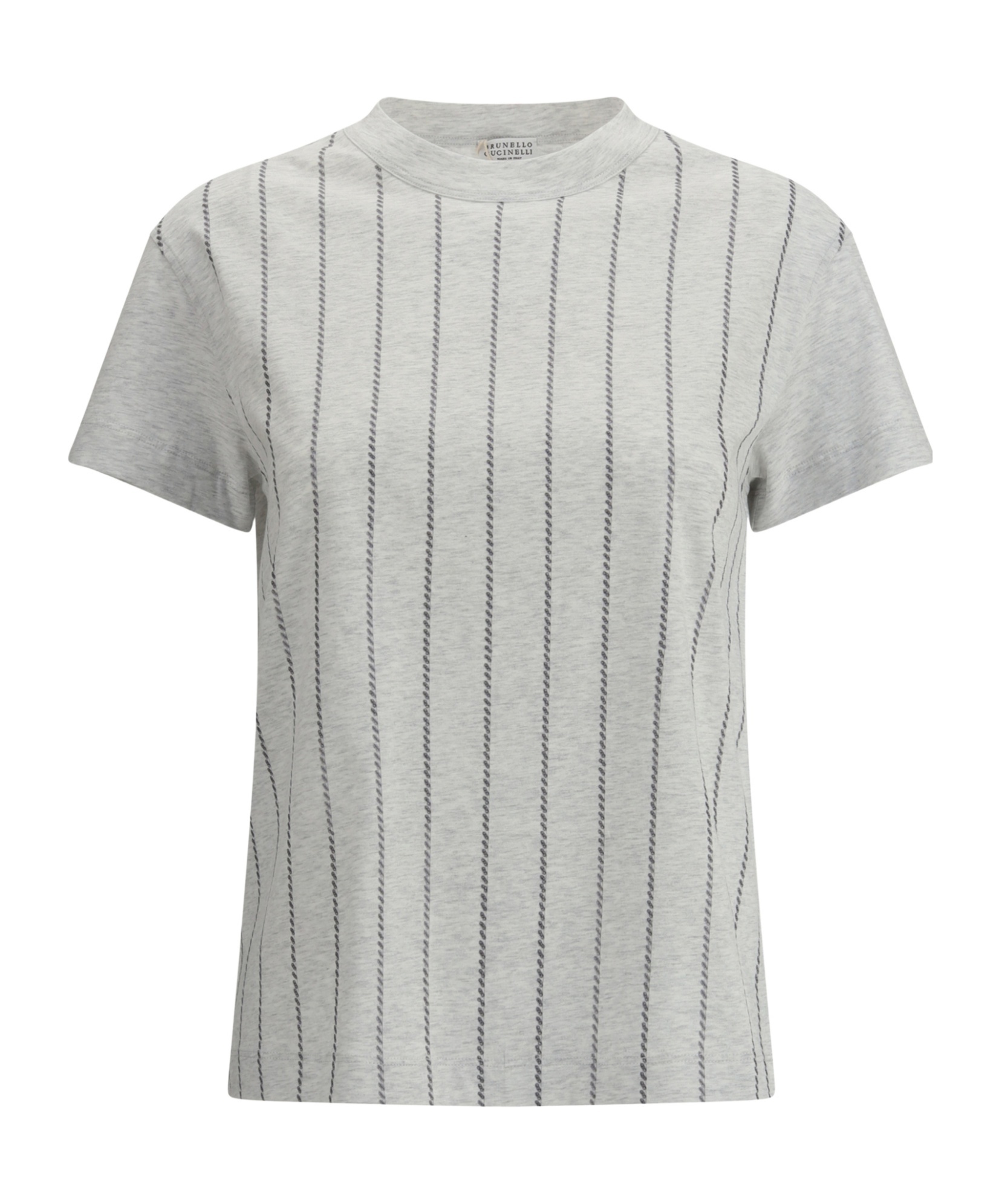 Brunello Cucinelli Women Striped T-shirt With Mini Sequins In Gray