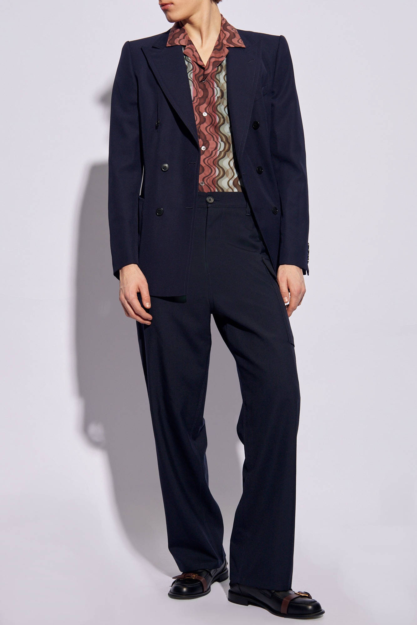 Dries Van Noten Geometric Patterned Carltone Chiffon Shirt In Gray