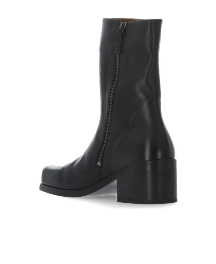Marsèll Square Toe Leather Ankle Boots In Black