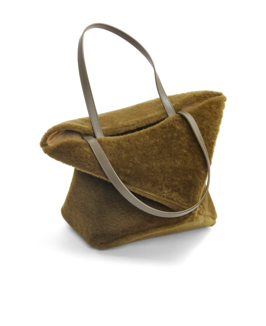 Loewe Puzzle Fold Logo Handbag In Deep Khaki Green