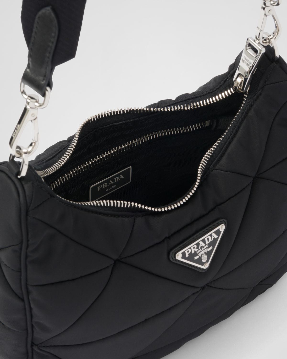 Prada Padded Re-nylon Shoulder Bag In Black