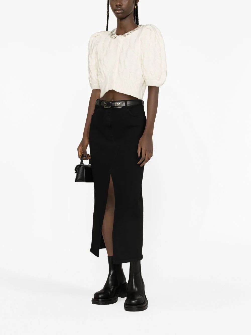 Simone Rocha Cropped Cable-knit Cardigan In White