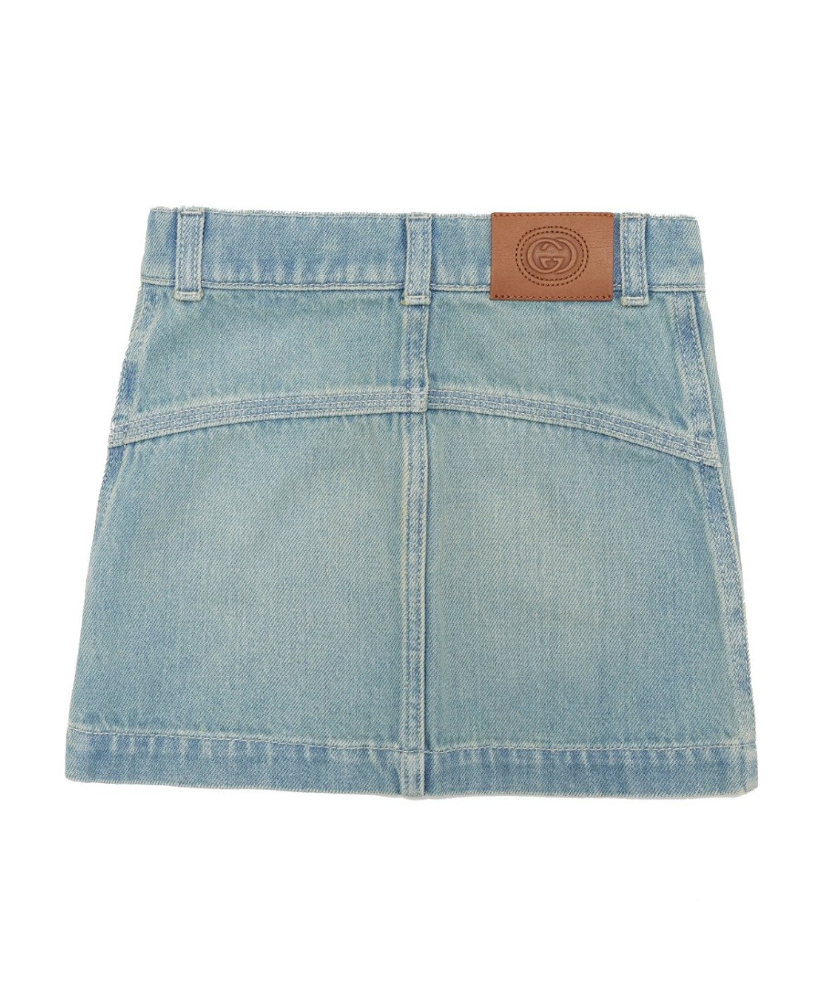 GUCCI GUCCI KIDS LOGO PATCH DENIM SKIRT