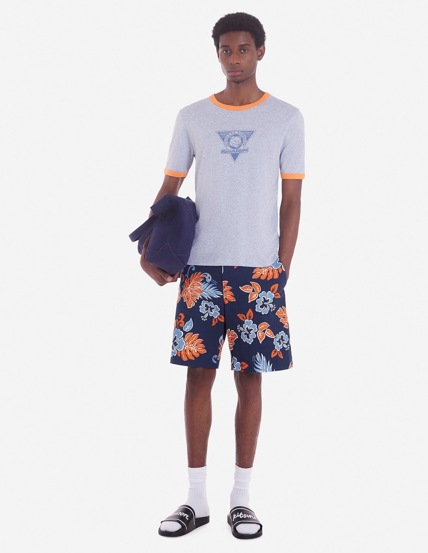 Shop Maison Kitsuné Floral Printed Board Shorts In Blue