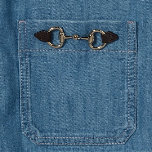 Gucci Denim Shirt With Horsebit In Blue