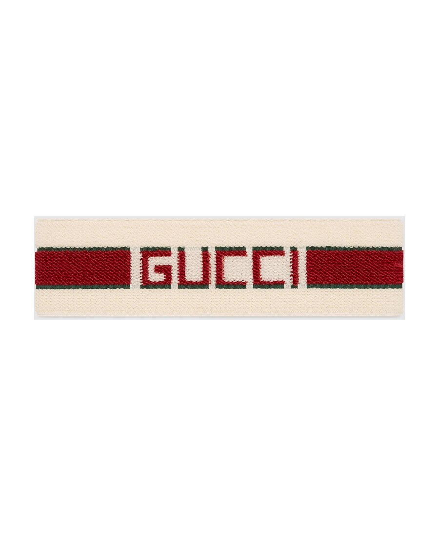 GUCCI RED AND WHITE ELASTIC GUCCI STRIPE HEADBAND