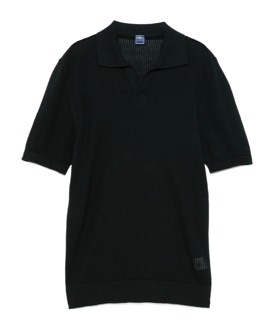 Fedeli Ribbed Polo Shirt In Black