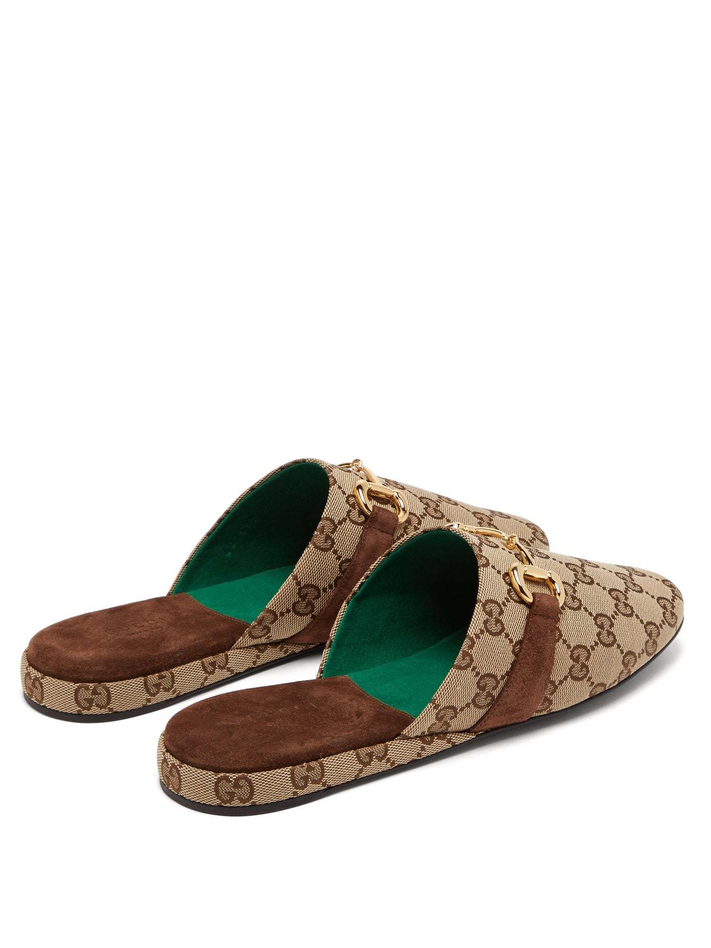 Gucci Monogram Pattern Horsebit Mules In Nude