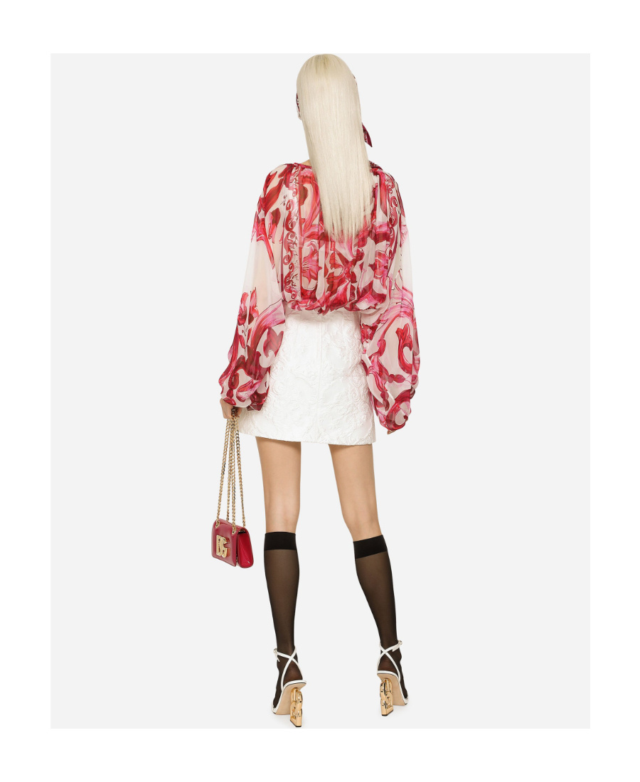 Dolce & Gabbana Chiffon Top In Majolica Print In Pink
