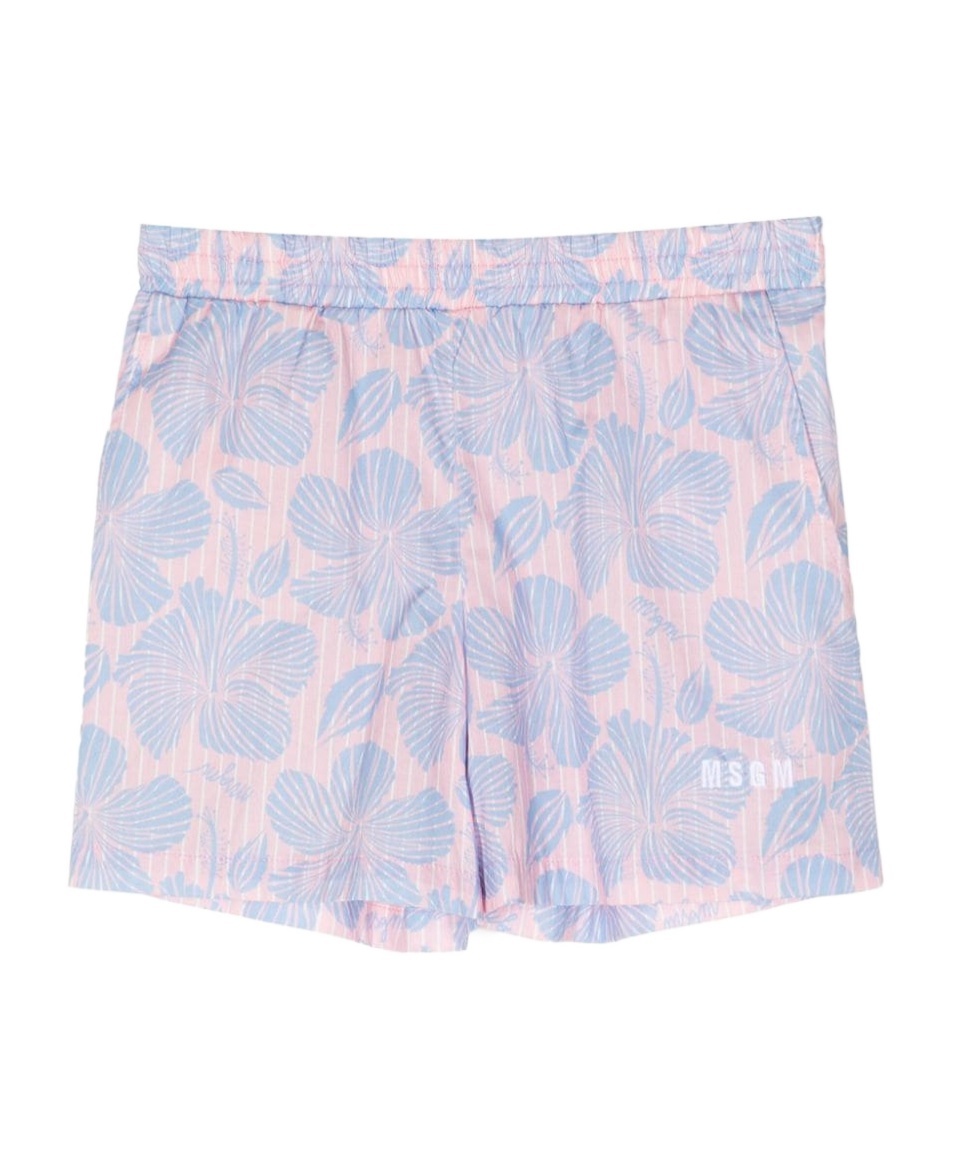 Msgm Hawaiian Floral-print Elasticated Shorts In Purple
