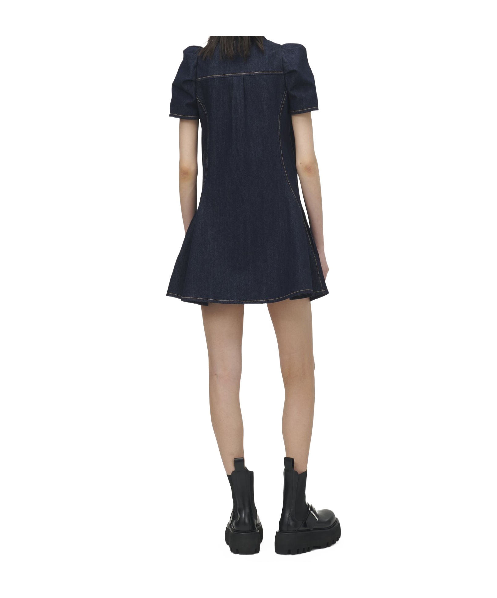 Alexander Mcqueen Puff-sleeve Button-front Denim Dress In Blue