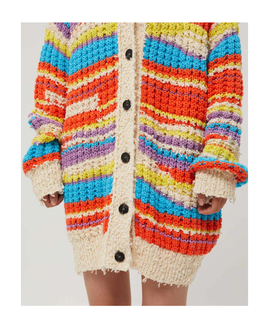 Msgm Striped Chunky Knit Cardigan In Multicolor