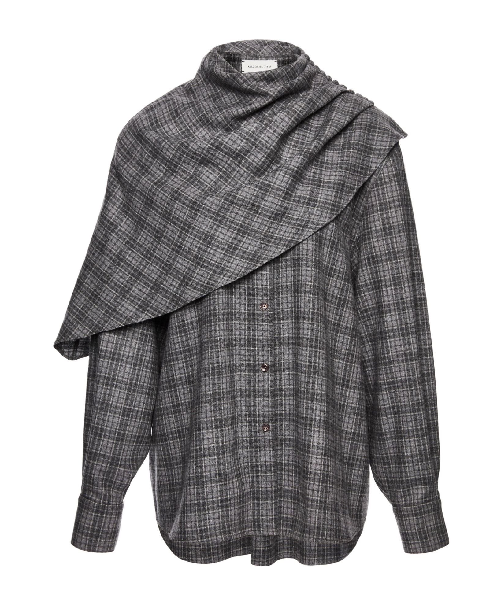 Magda Butrym Draped-collar Check Shirt In Gray