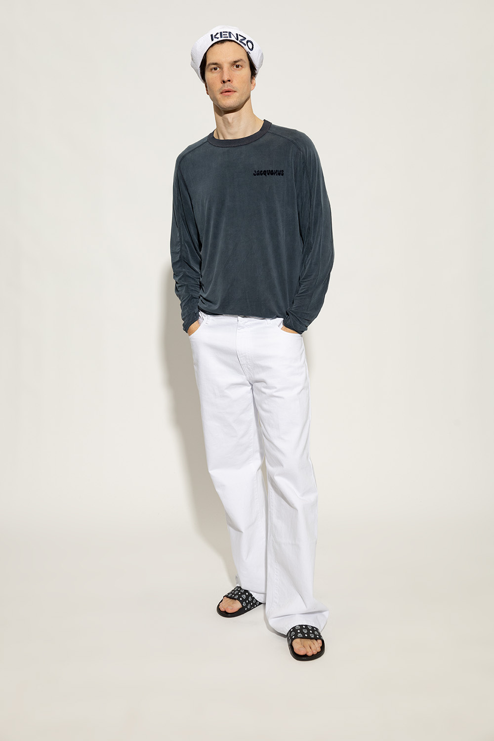 Mcm Monogram Print Rubber Slides In Black