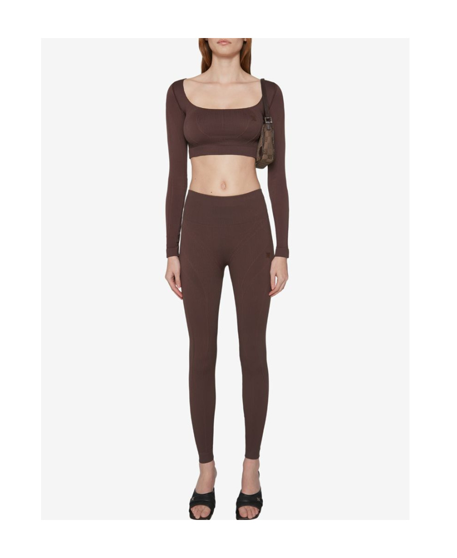 Misbhv Long-sleeve Cropped Knitted Top In Brown
