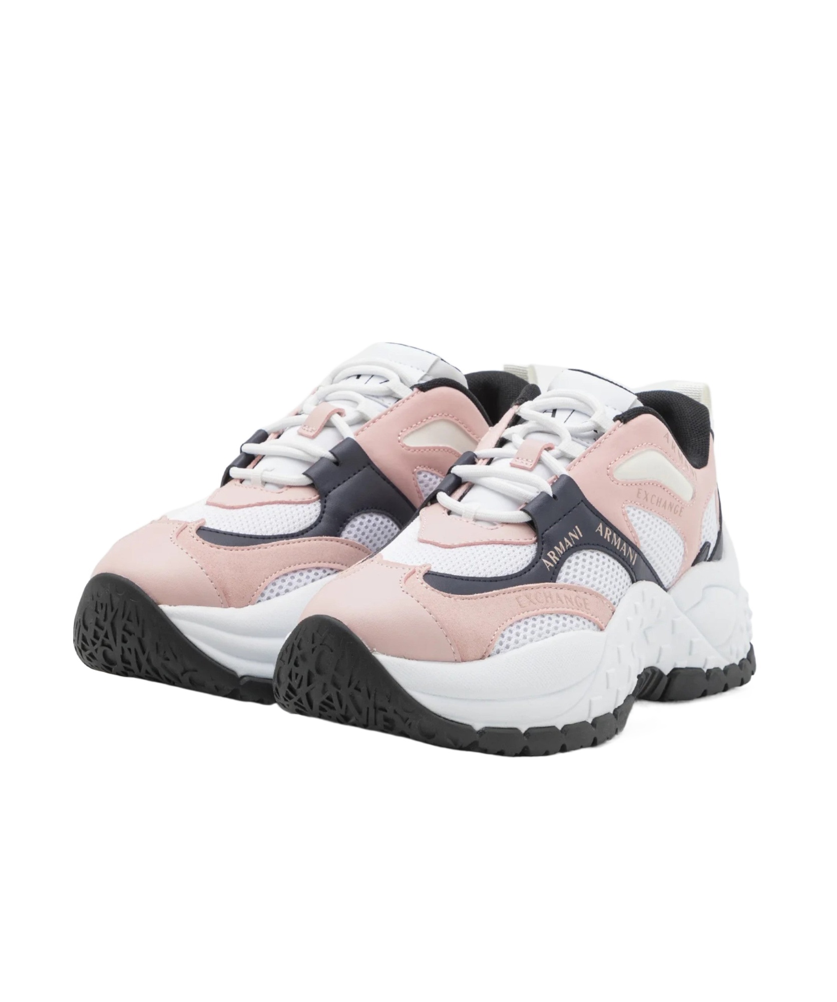 Armani Exchange Logo Sneakers In White/pink