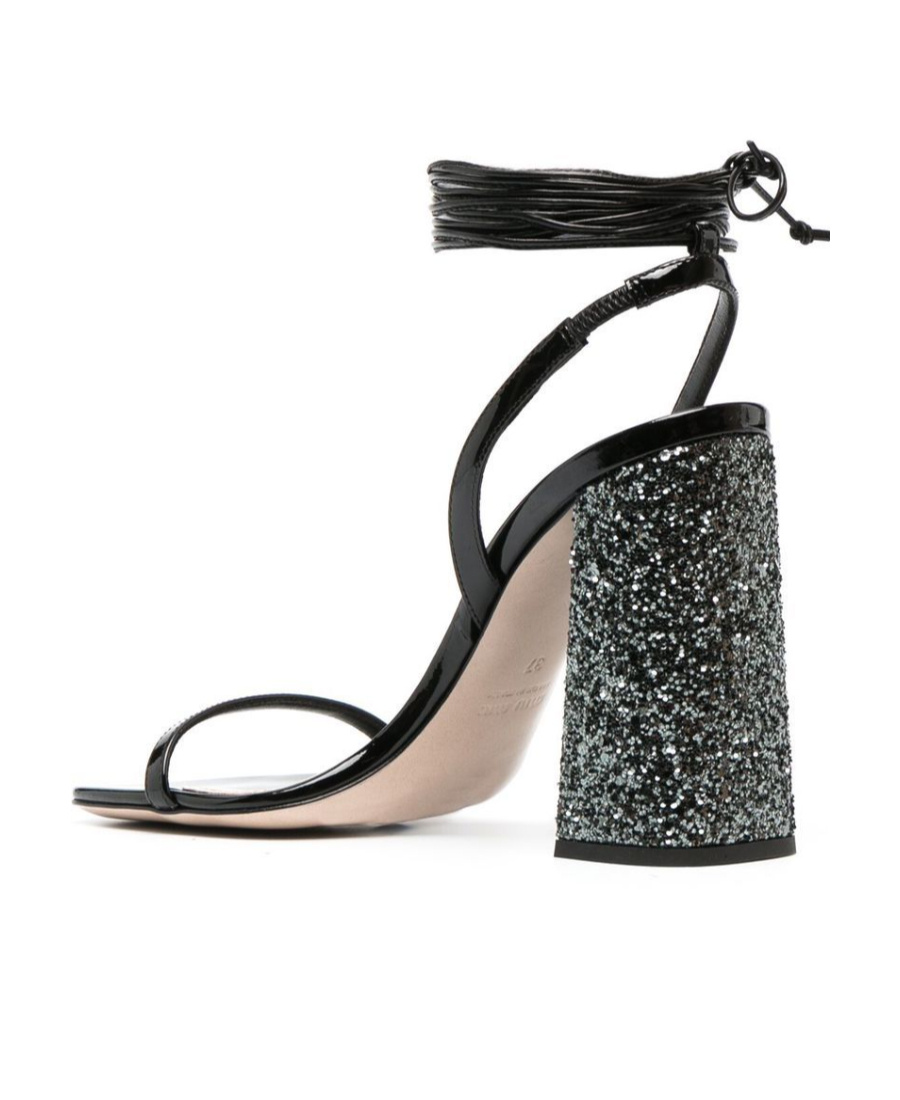 Miu Miu Glitter And Patent Leather Sandals In Black