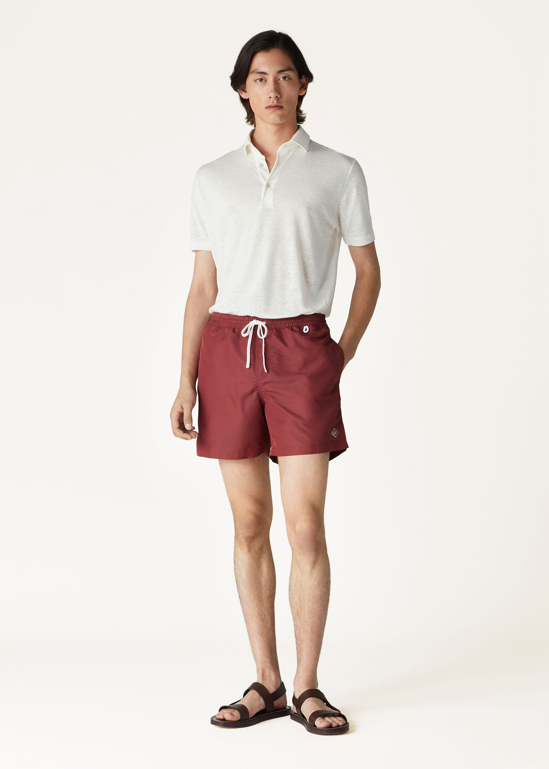 Loro Piana Drawcord Waist Beach Shorts In Embossed Red