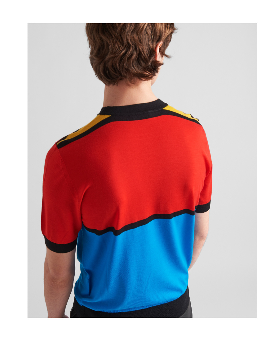 PRADA PRADA COLOUR-BLOCK CREWNECK KNITTED T-SHIRT