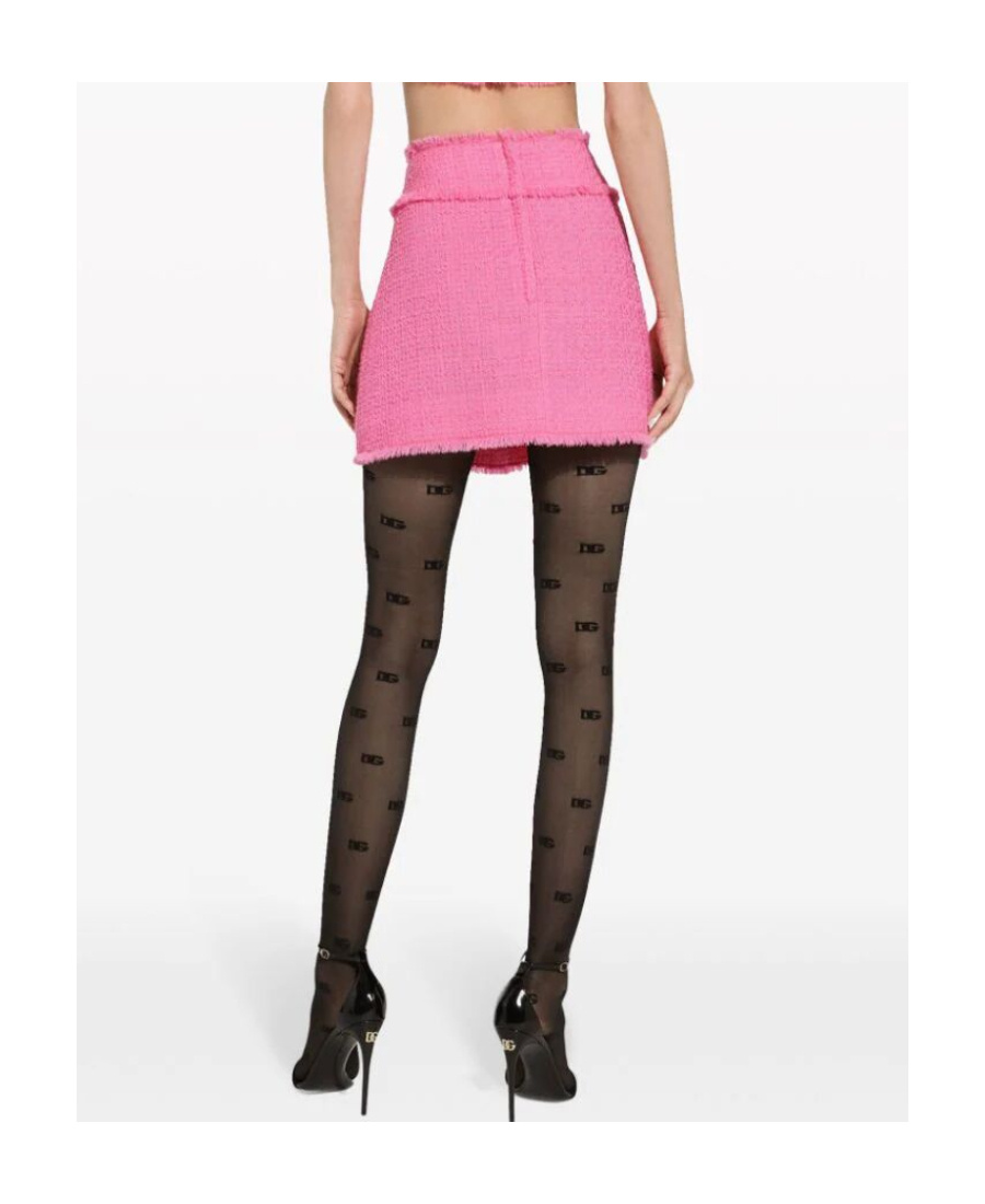 Dolce & Gabbana Frayed Wool-blend Tweed Mini Skirt In Pink