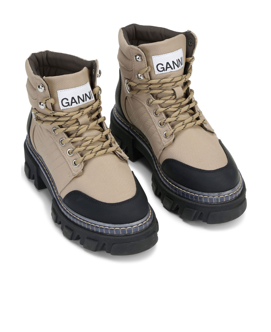 Ganni Lace-up Hiking Boots In Nude