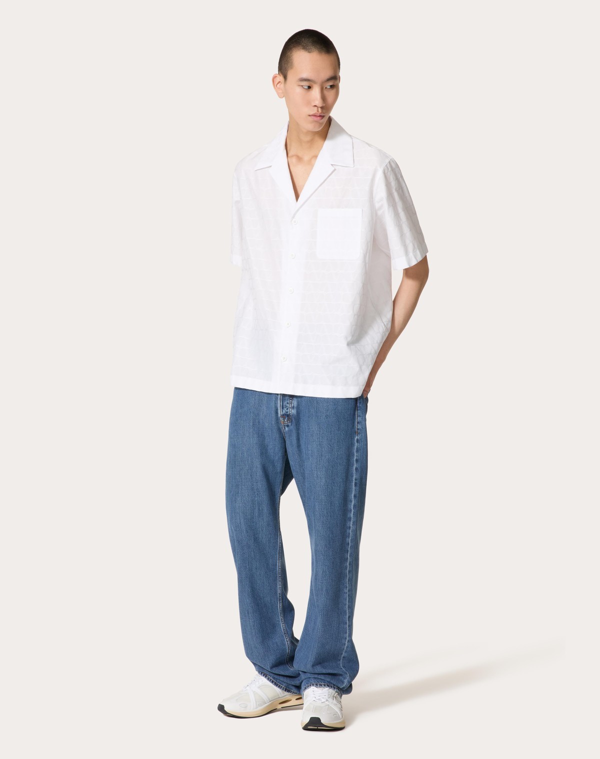 Valentino Toile Iconographe Pattern Cotton Poplin Bowling Shirt In White