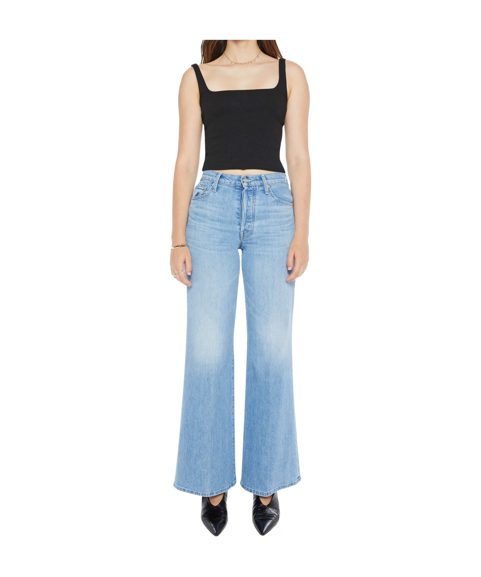Mother The Twister Sneak Frayed Hems Flared Wide Leg Jeans In Blue