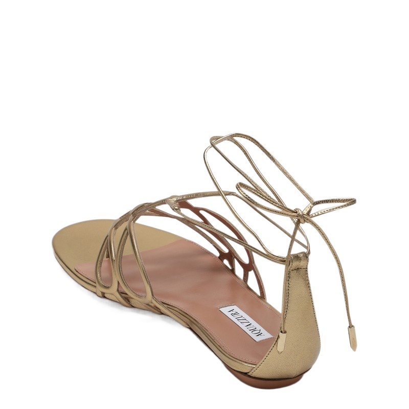 Aquazzura Strappy Metallic Leather Flat Sandals