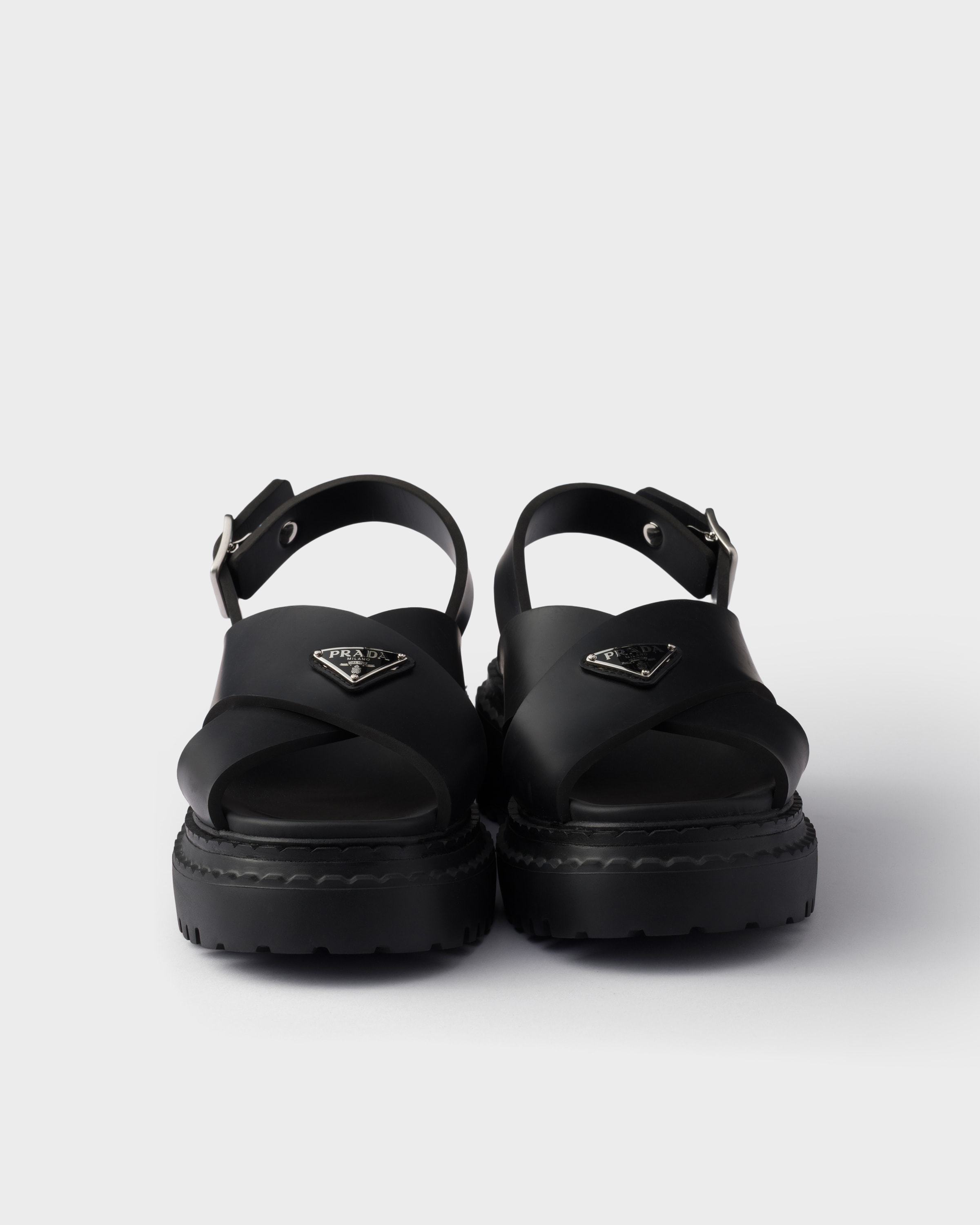 Prada Leather Crossover Platform Sandals 55