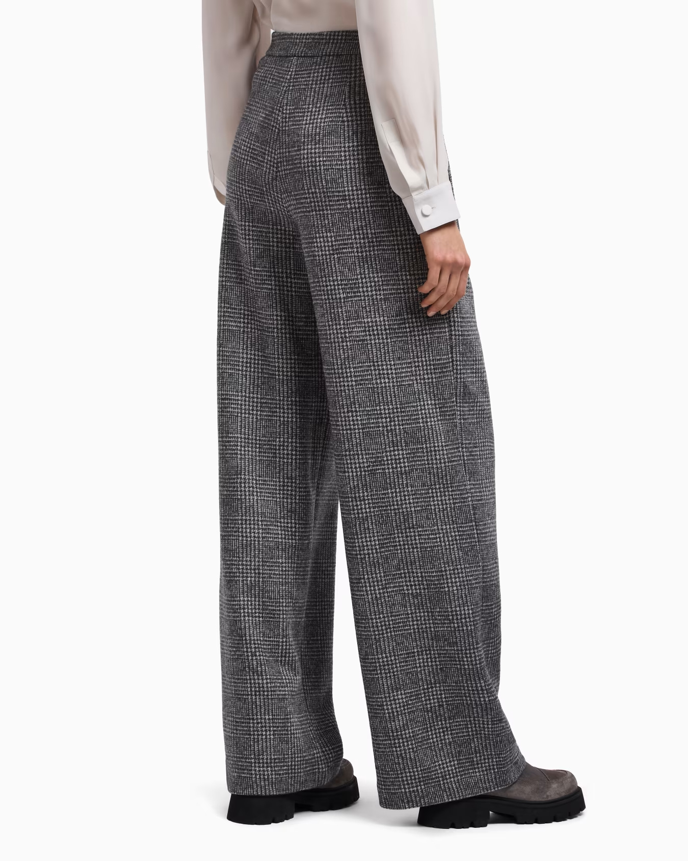 Emporio Armani Checked Wool Casual Pants In Gray