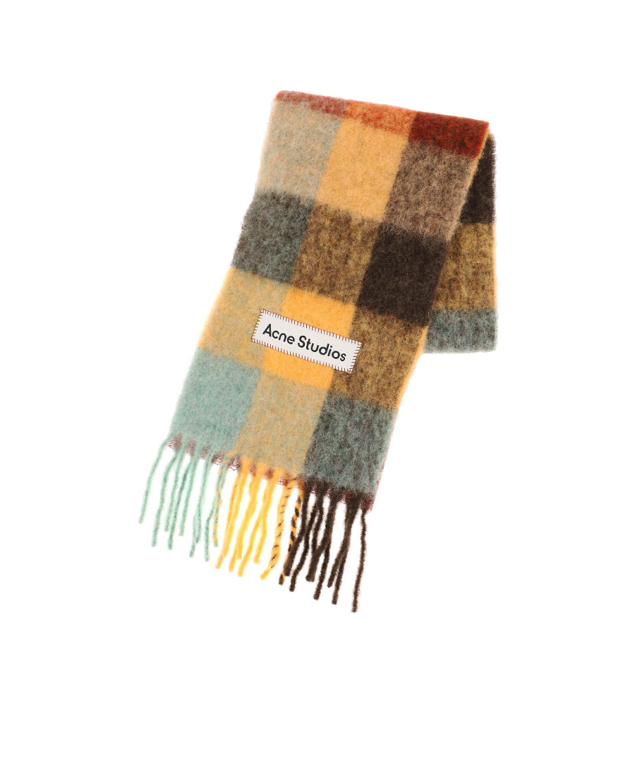Acne Studios Men Fringed Check Scarf In Multicolor