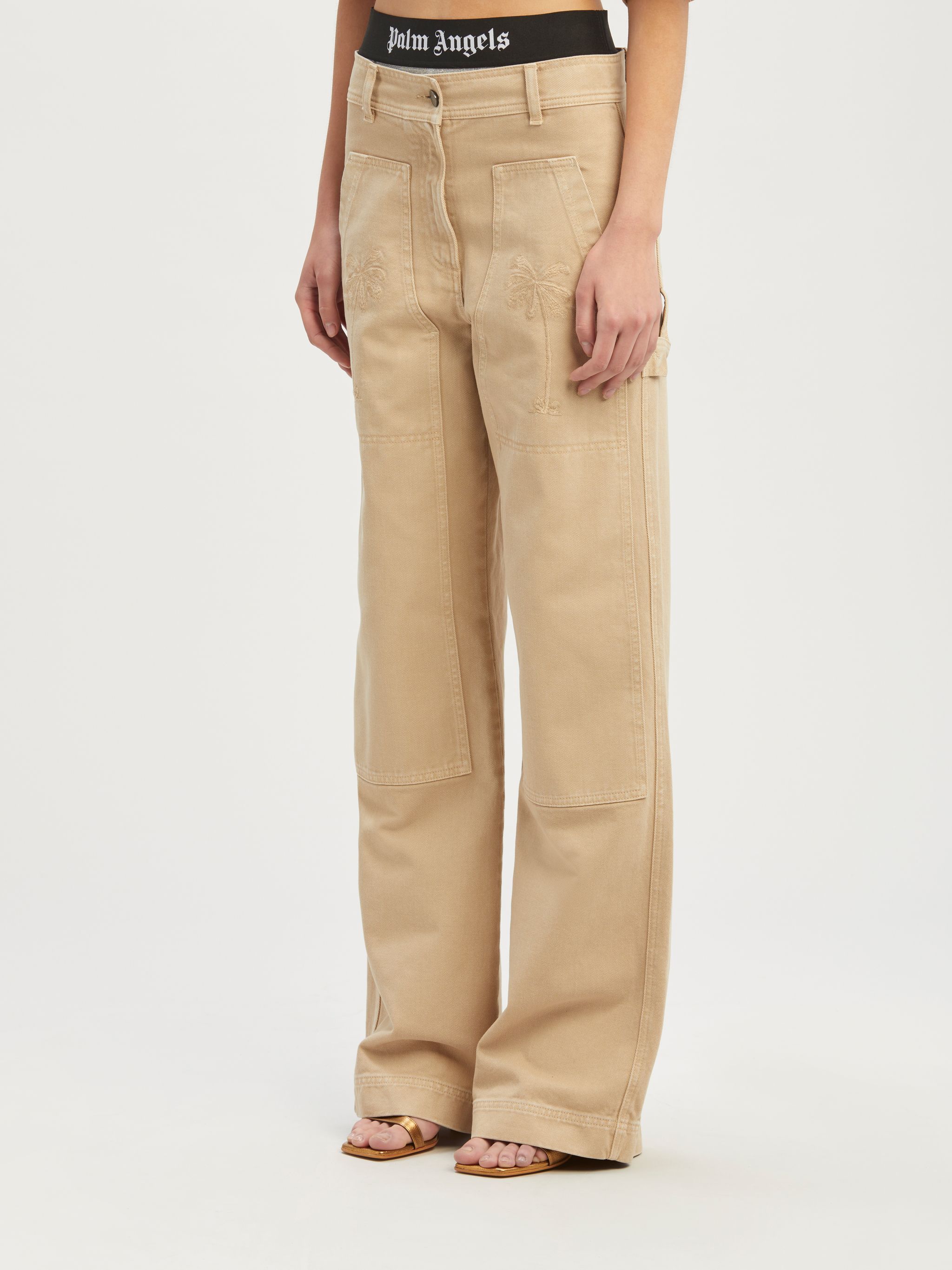Palm Angels Neutral Bull Cargo Jeans In Nude