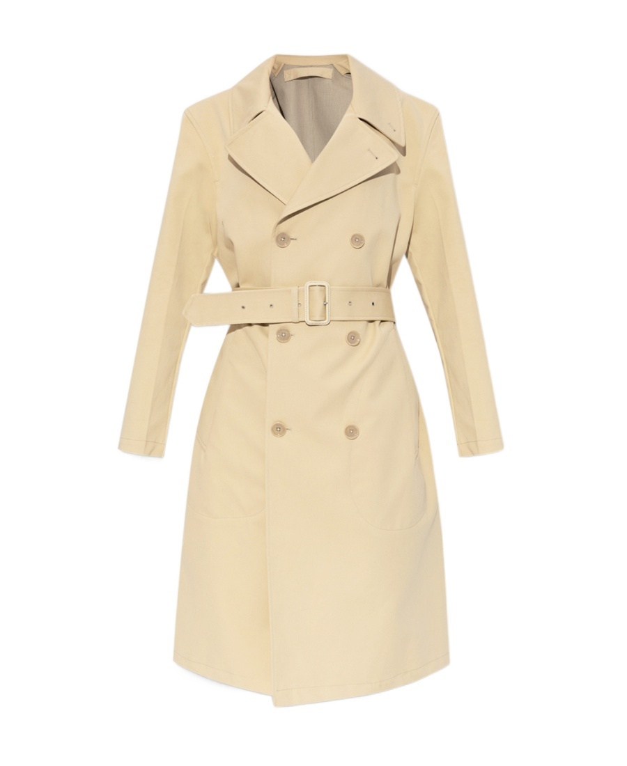 Lemaire Belted Double-breasted Coat In Nude
