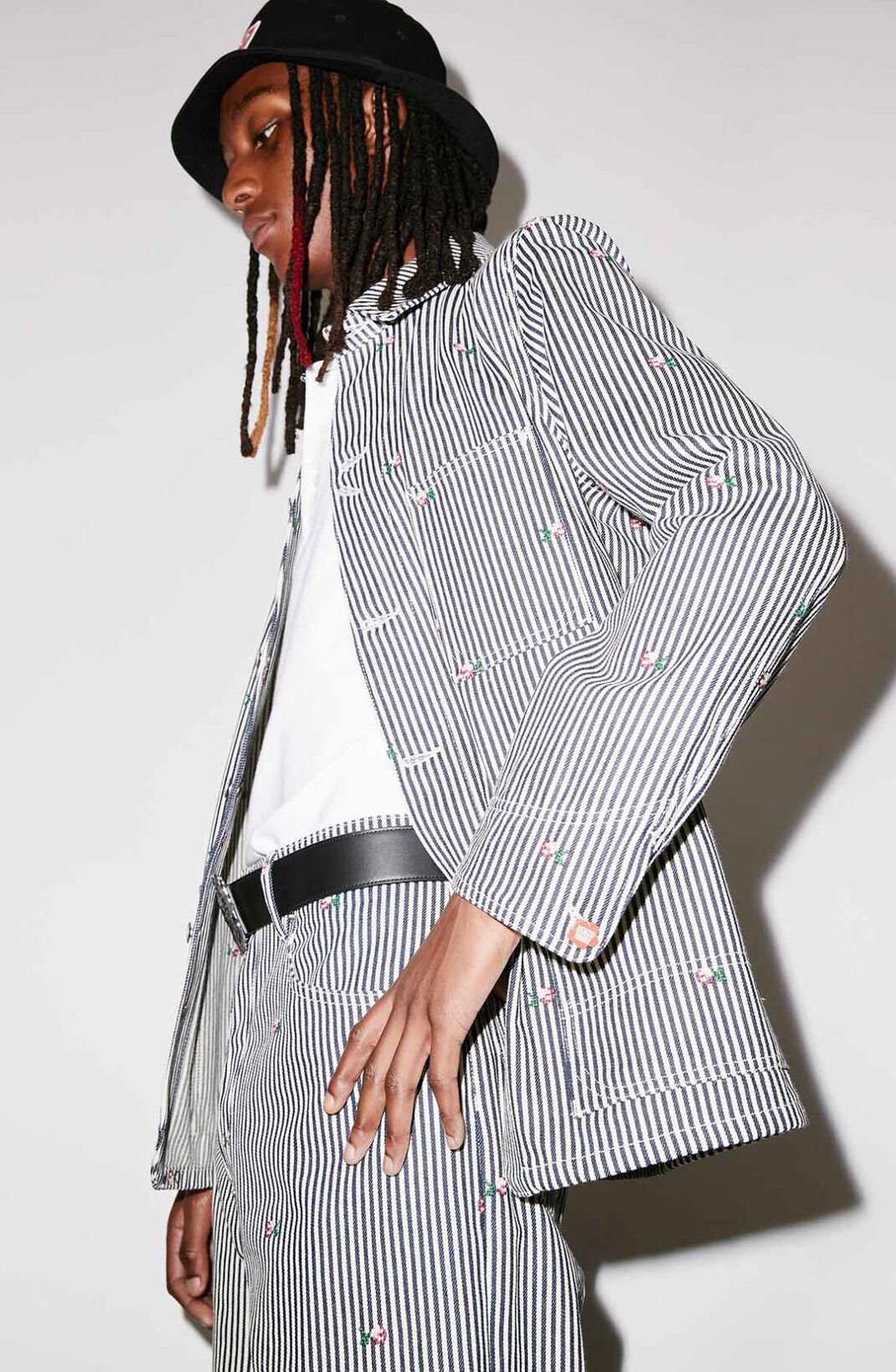 Kenzo Rinse Striped Workwear Denim Jacket In Gray