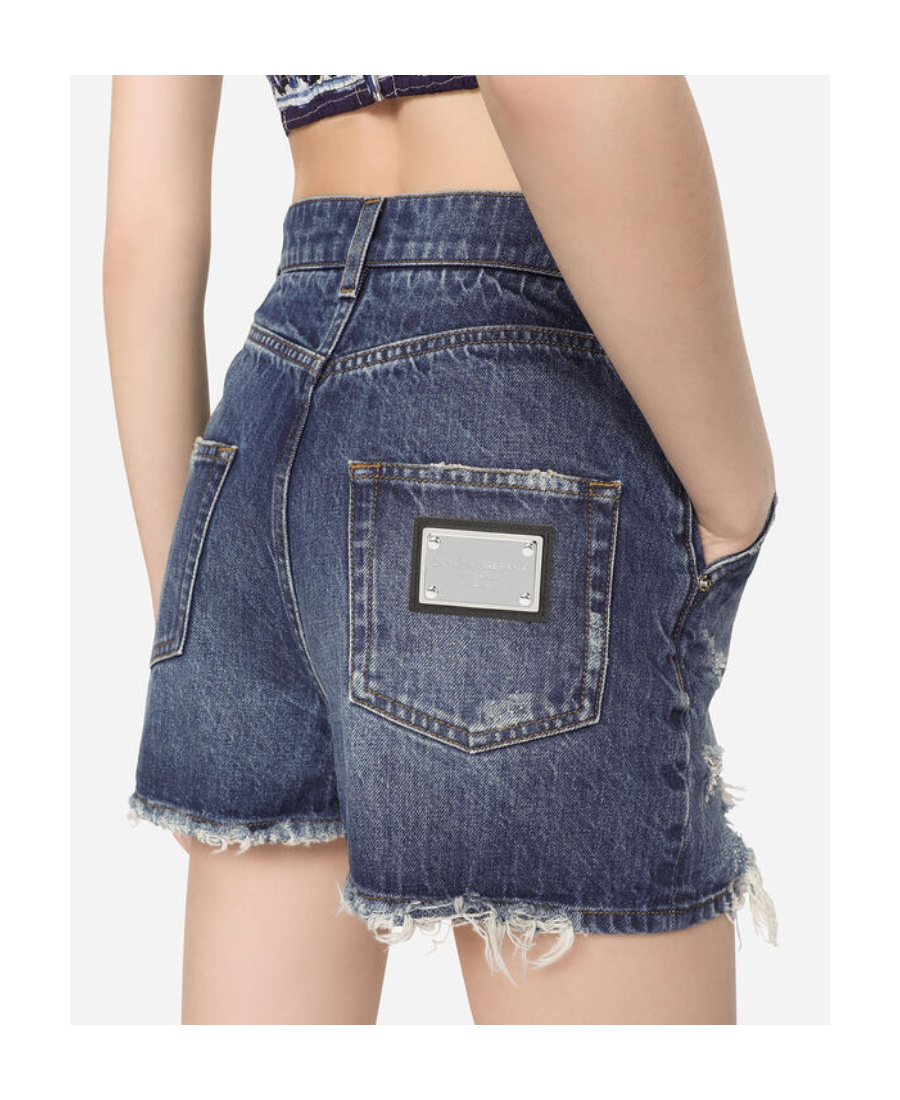Dolce & Gabbana Distressed High-rise Denim Shorts In Blue