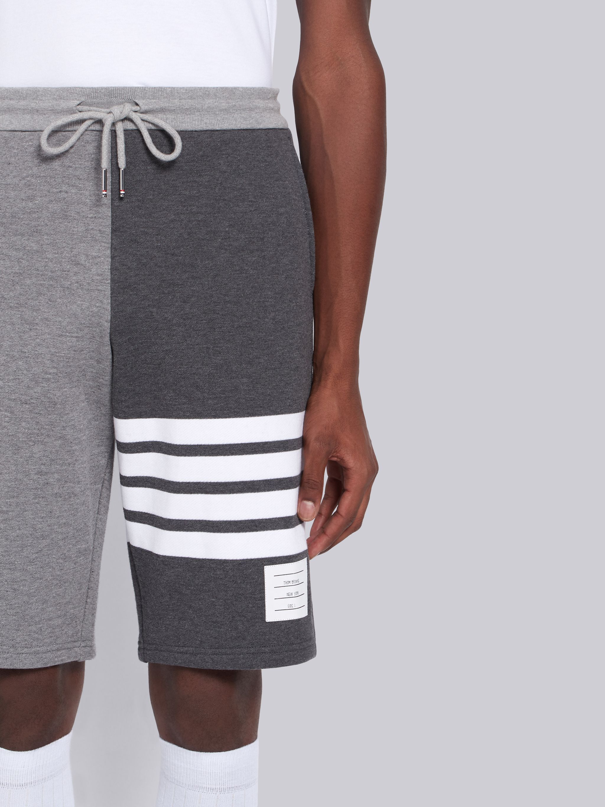 Thom Browne 4-bar Striped Sports Shorts With Drawstring Waist In Gray