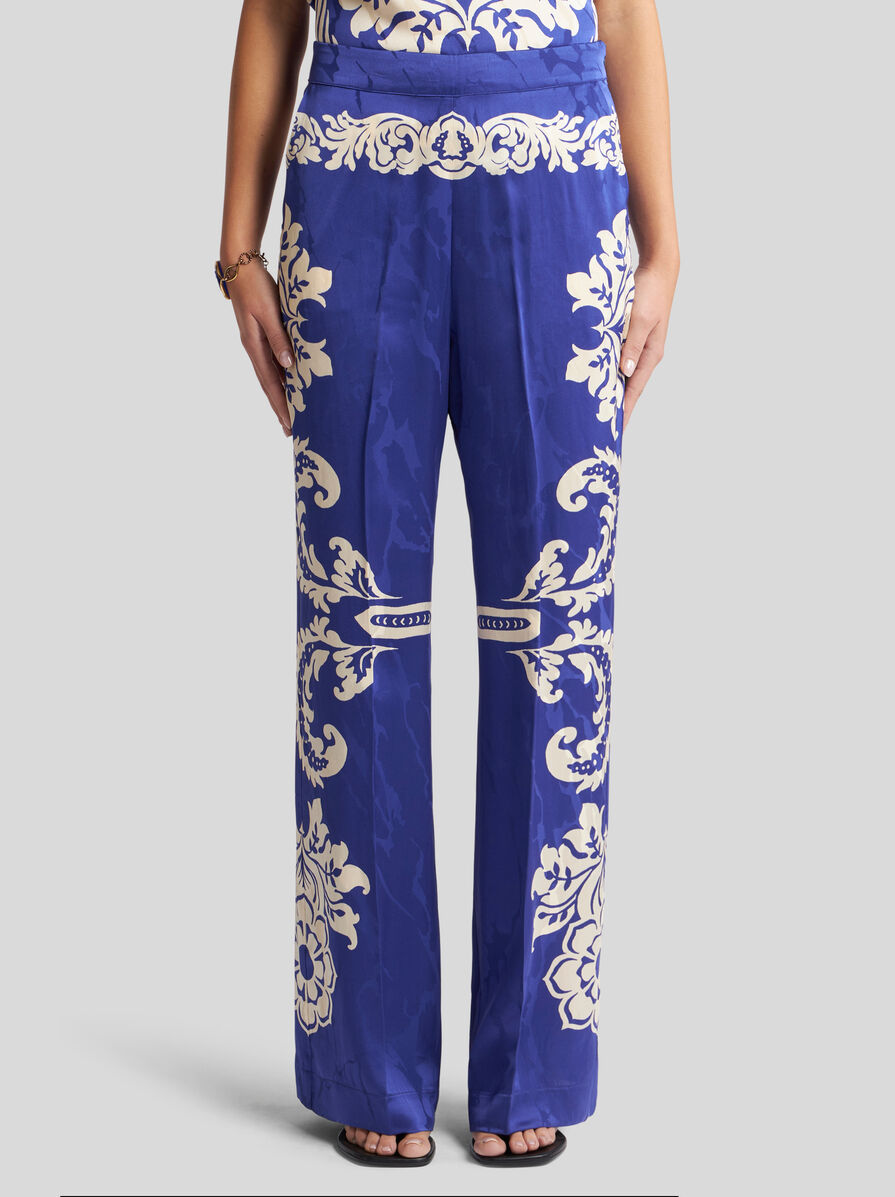 Etro Patterned Trousers With Elastic Waistband And Embellishments In Blue
