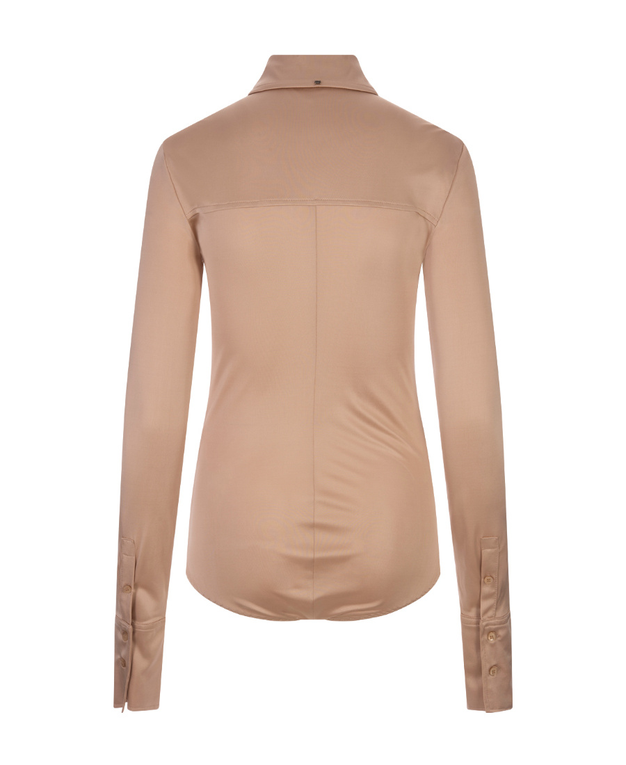 Sportmax Satin-finish Point-collar Bodysuit In Nude