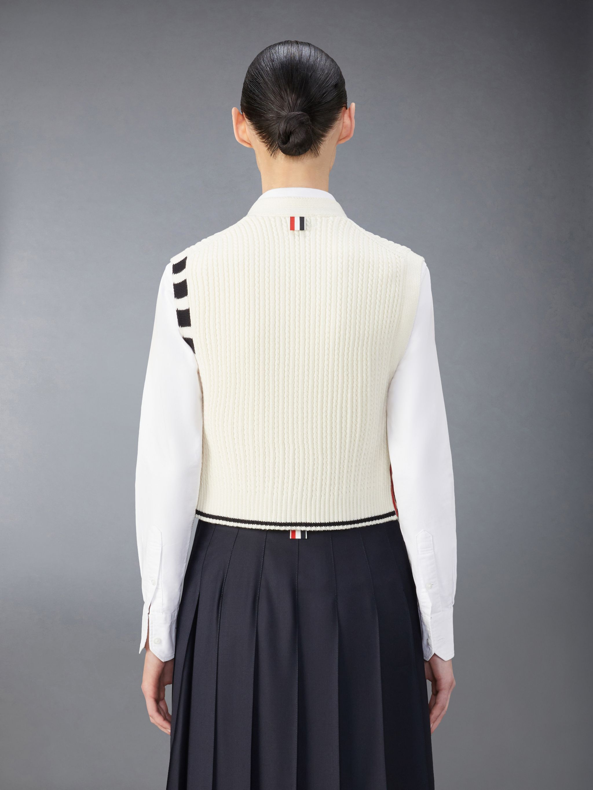 Thom Browne Off-white Cropped Cardigan In White