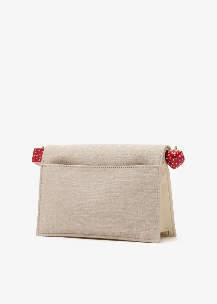 Jacquemus Pochette Small Embellished Leather-trimmed Canvas Clutch In Sand