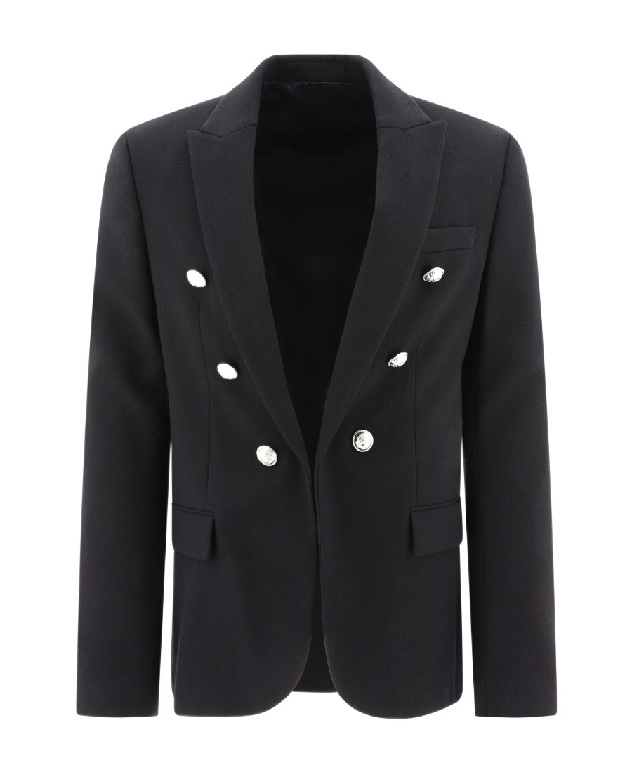 Balmain Embossed-button Open-front Blazer In Black
