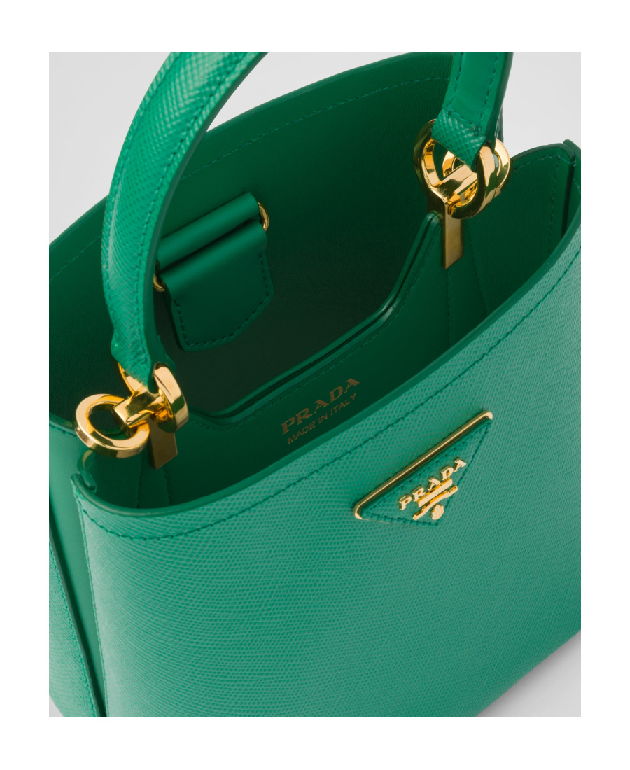 Prada Small Leather Panier Bag In Green