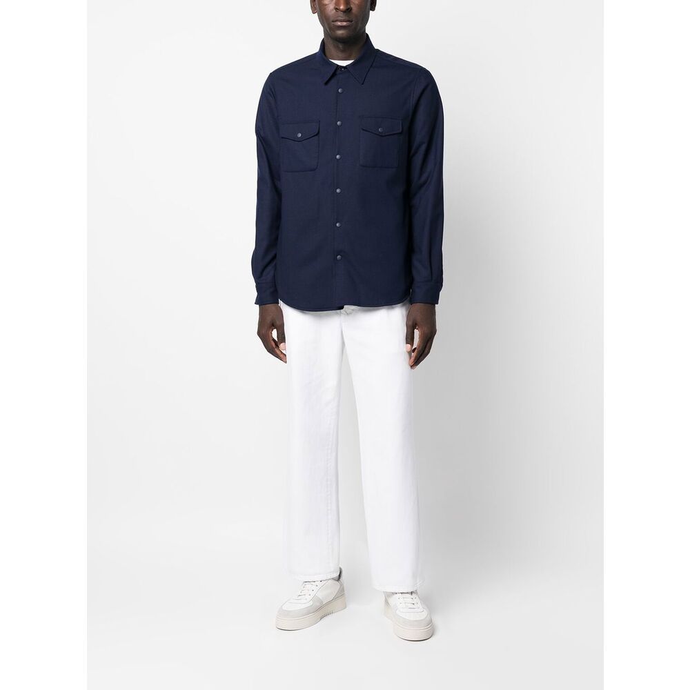 Shop Aspesi Buttoned-up Long-sleeved Shirt In Blue