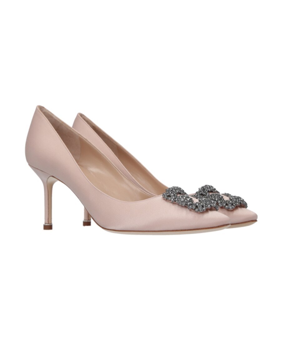 Manolo Blahnik Satin Jewel-inlaid High Heels In Nude