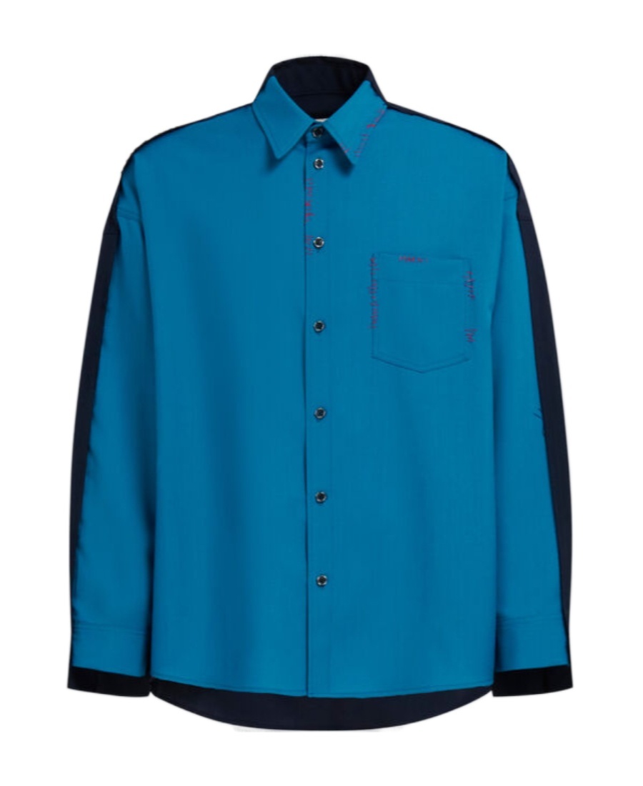 Shop Marni Blue Tropical Wool Shirt With Contrast Back