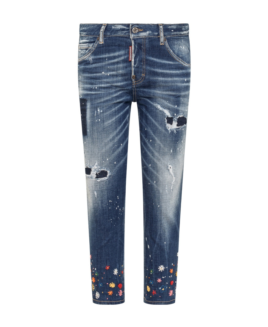 Shop Dsquared2 Floral-embroidered Skinny Jeans In Blue