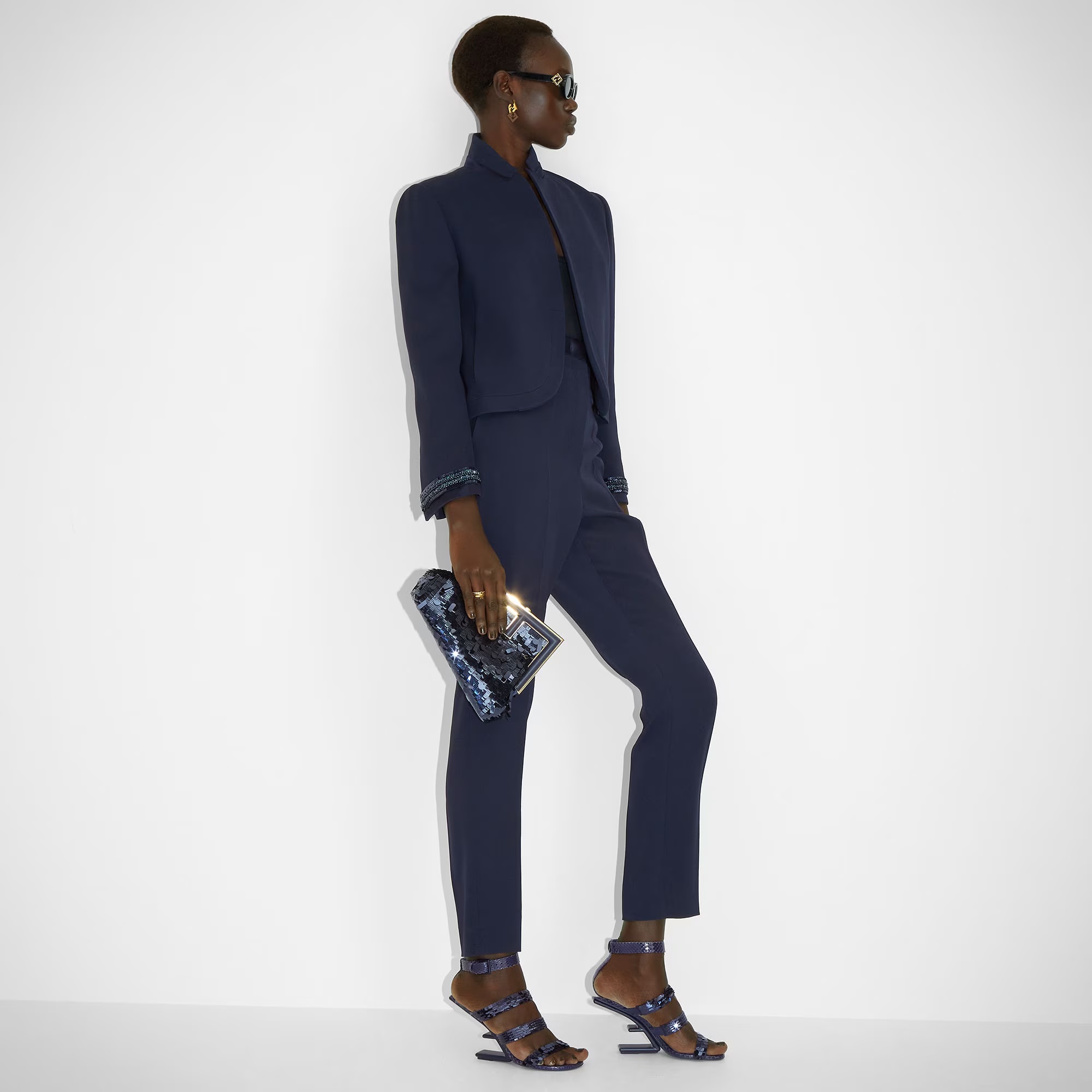 Fendi Zippered Wool Casual Pants In Navy Blue