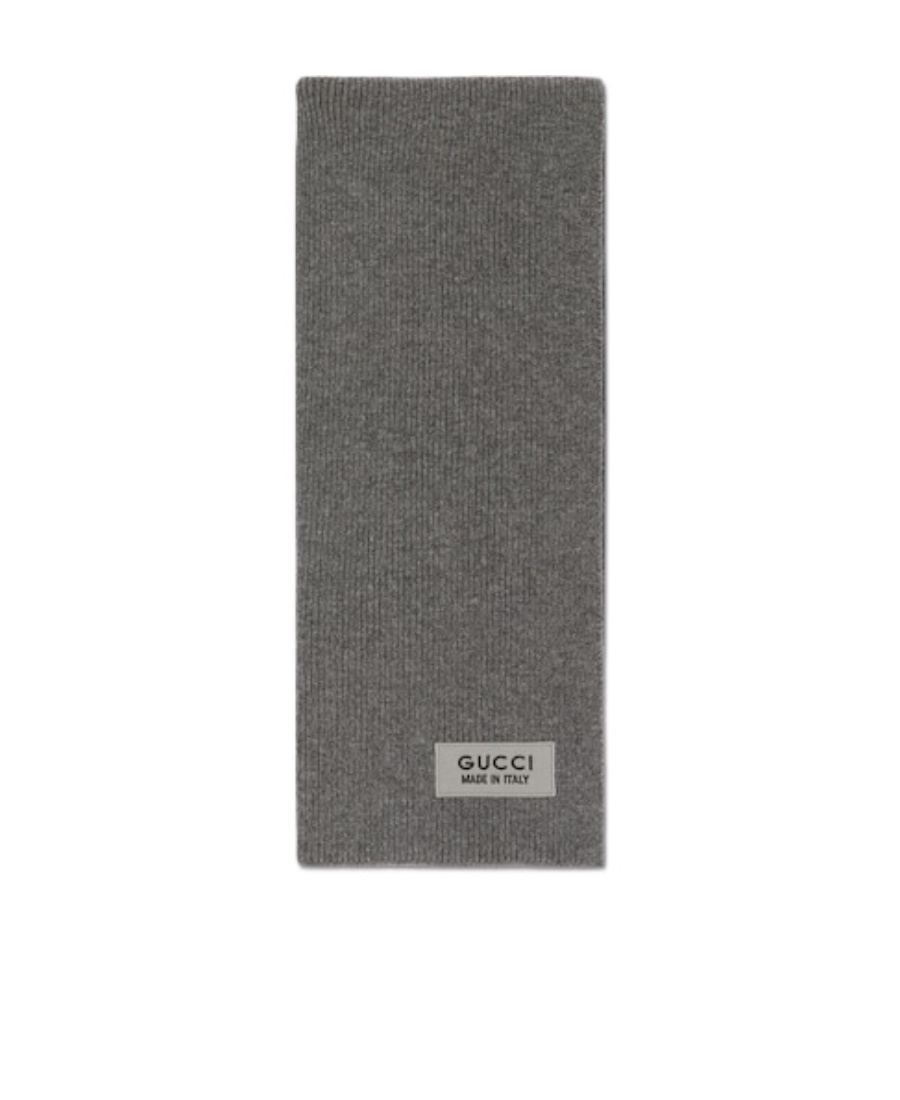 Gucci Rib Knit Wool Scarf In Gray