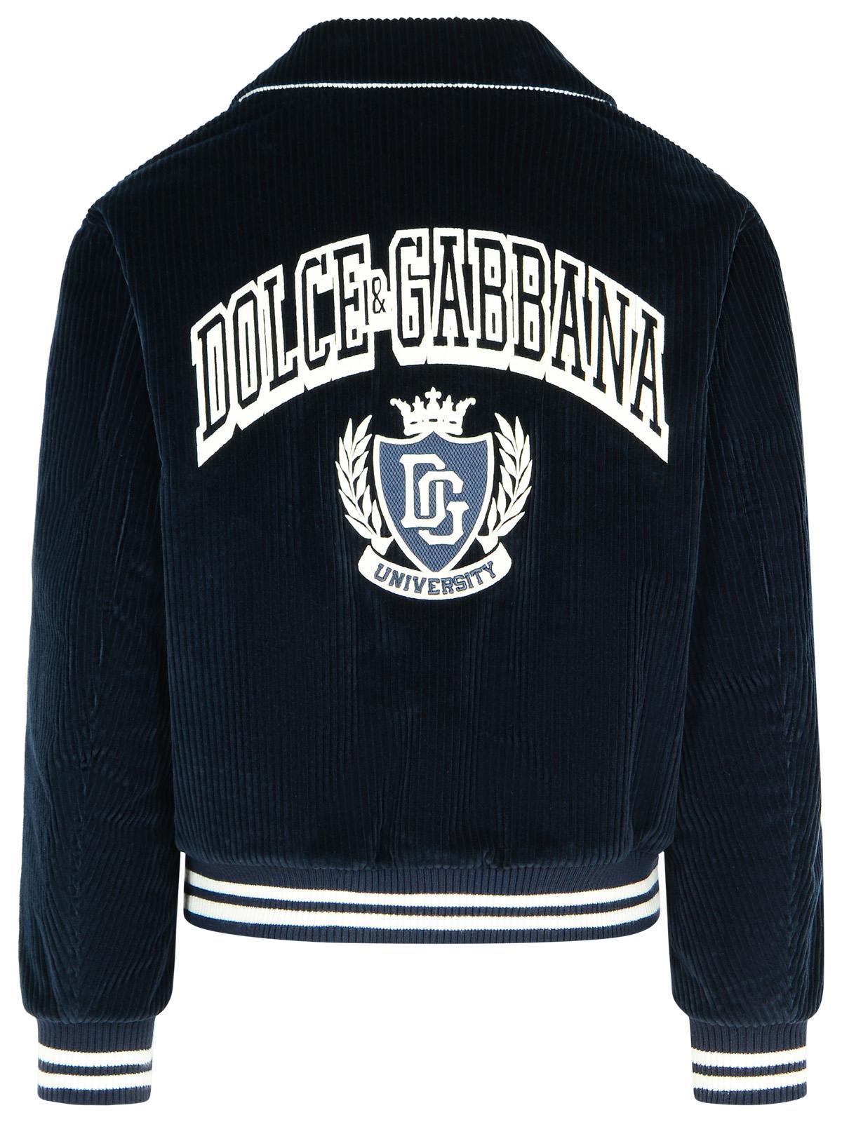 Dolce & Gabbana Cotton Bomber Jacket Ribbed Cuffs In Black