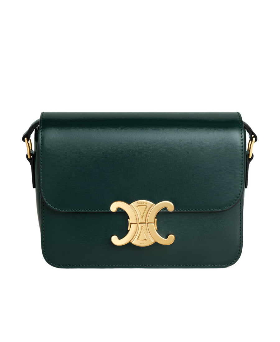 Celine Ten Triomphe Clamshell Shoulder Bag In Green